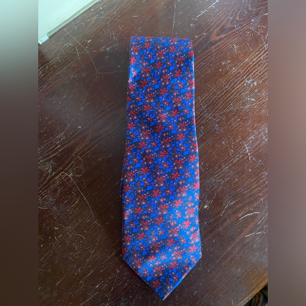 Burma Bibas Narrow Floral Silk Tie 62" Red Blue 138 Made in Italy Liberty Ditzy
